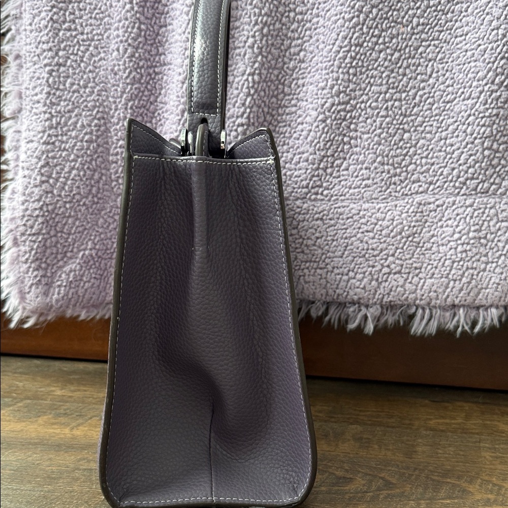Structured Purple Handbag - Contrast Stitching - … - image 2